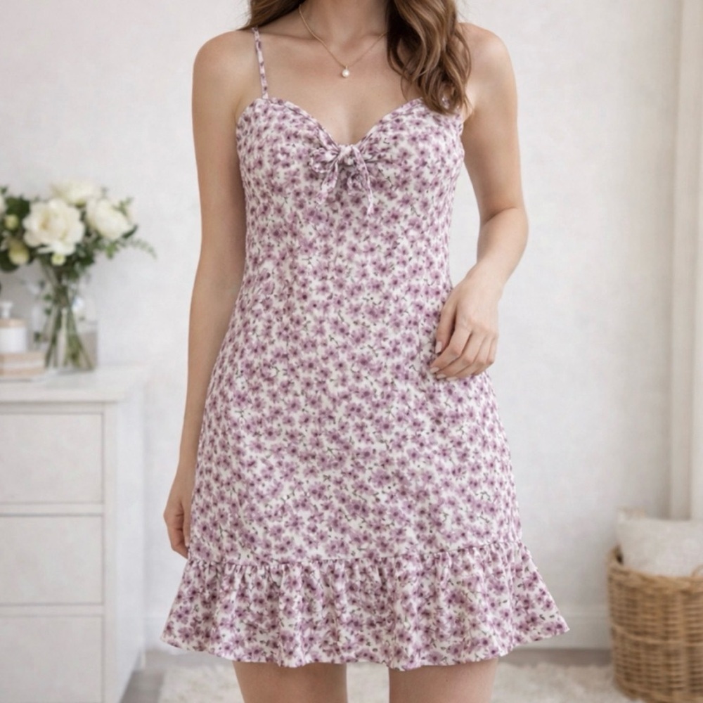 EUC Shein purple floral mini sundress, size Small